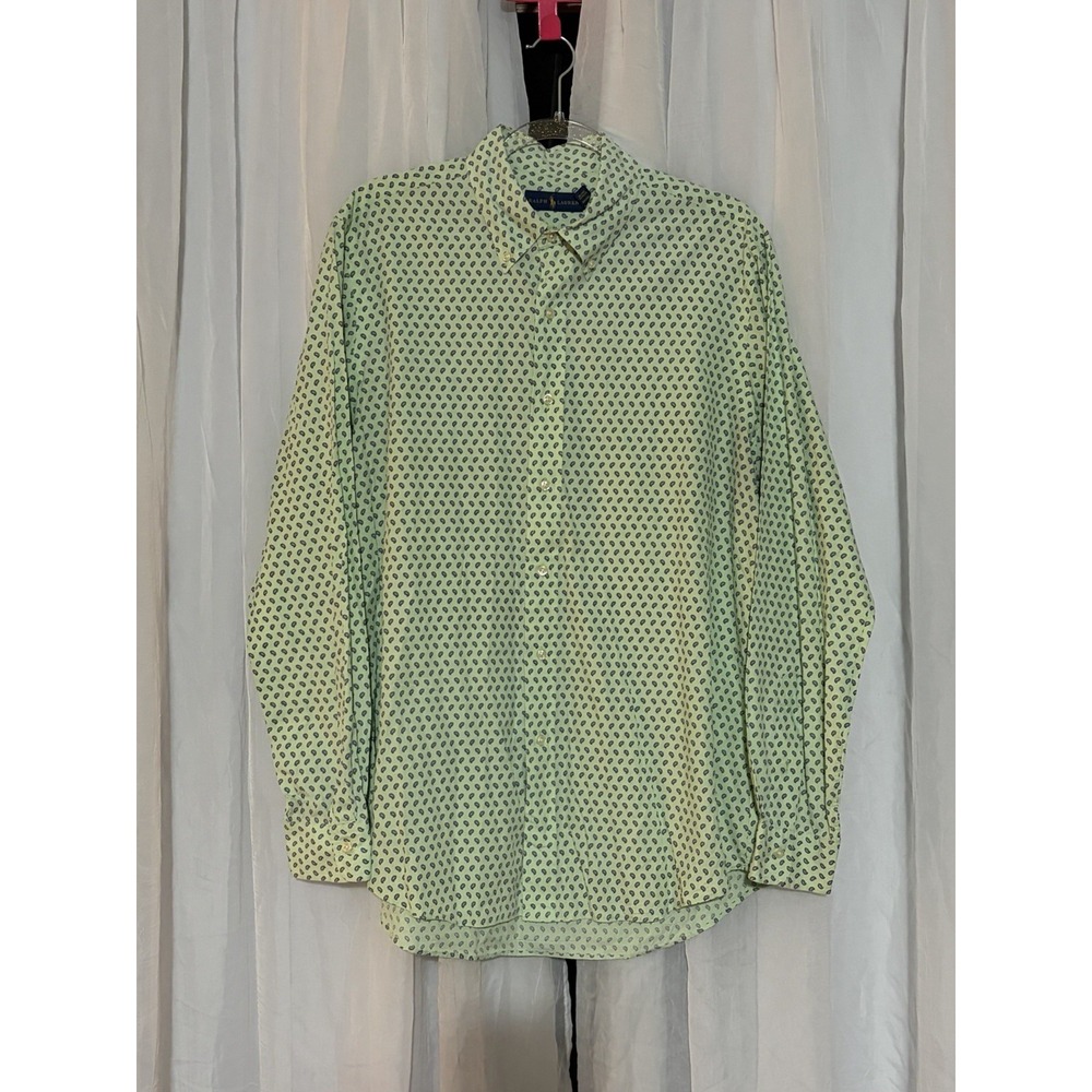 Ralph Lauren shirt men L green paisley print button front 100% cotton‎ casual